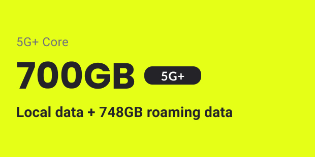 GOMO 5G+ Core Mobile Plan: 700GB 5G+ local data + 748GB roaming data