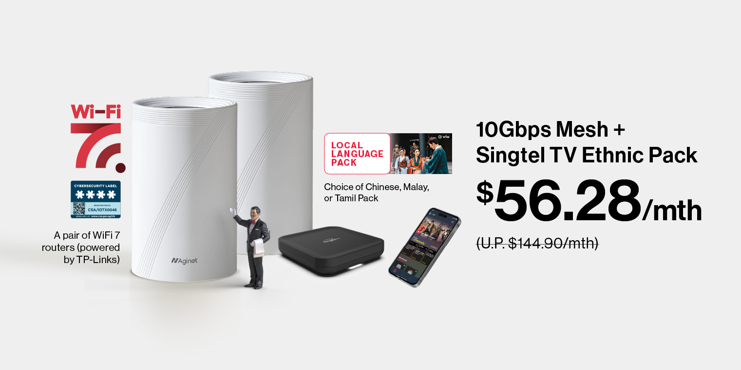 Seamless 10Gbps Mesh + Singtel Ethnic Pack at $56.28/mth