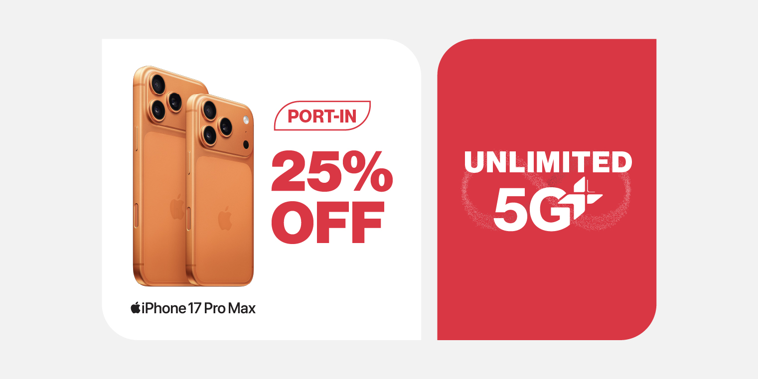25% OFF monthly when you port-in to Singtel phone plans or no-contract SIM Only plans.